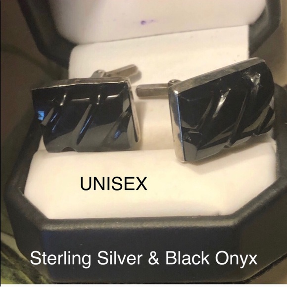 Vintage Black Onyx and Sterling Cuff Links